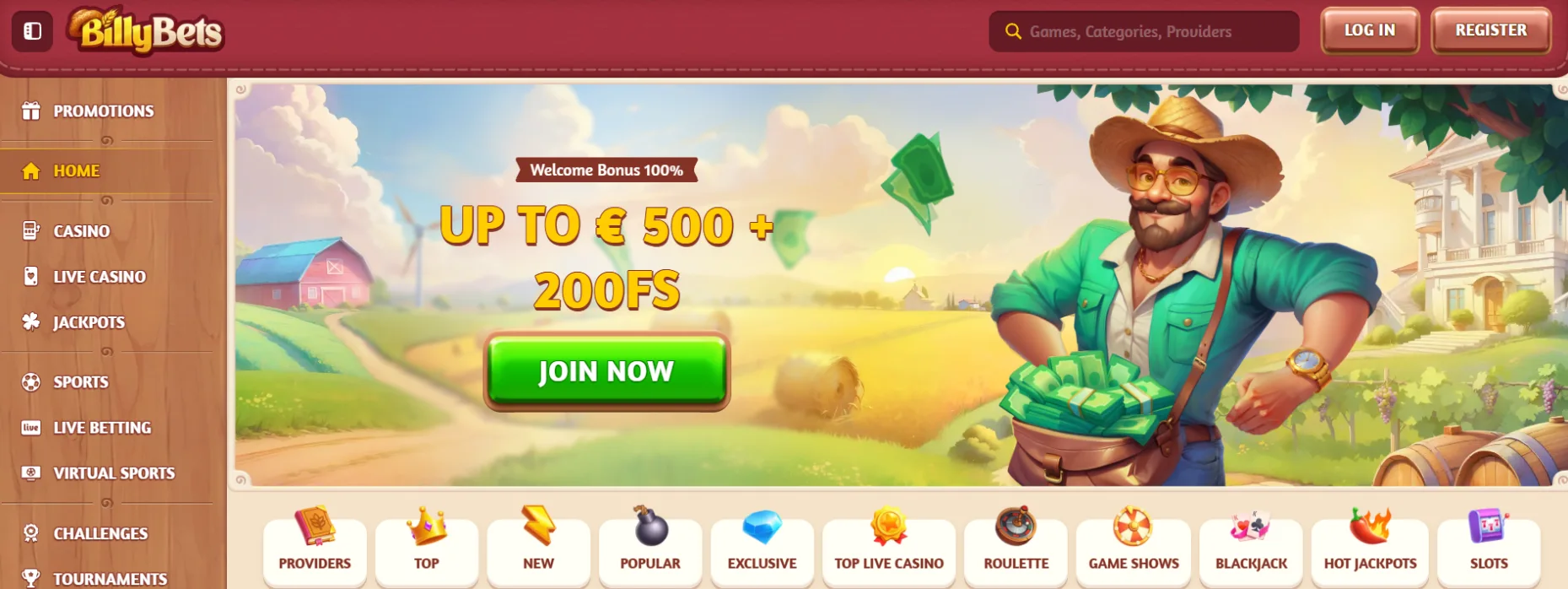 BillyBets Casino Screen